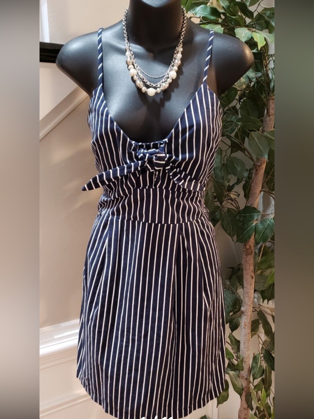Purple Snow Navy &White Striped Tie-Front Sundress Size Large NWOT